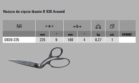 ERDI BESSEY Nożyce do cięcia tkanin D 920 Aramid D920-225