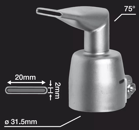 Leister Dysza szczelinowa 20 mm, łamana 90°, (wlot Ø32 mm) – 107.124