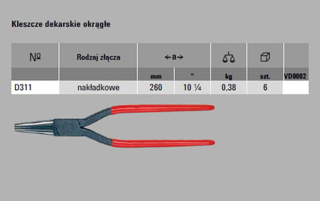 ERDI BESSEY Kleszcze dekarskie okrągłe D311