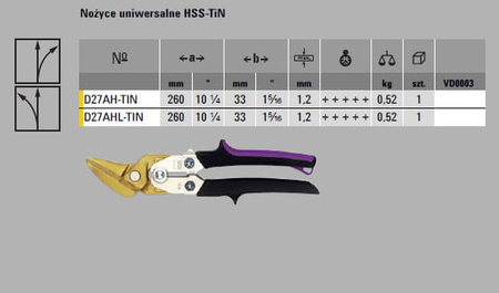 ERDI BESSEY Nożyce uniwersalne HSS-TiN D27AH-TIN