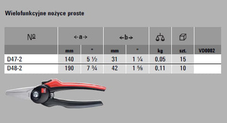 ERDI BESSEY Wielofunkcyjne nożyce proste D48-2