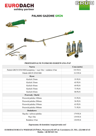 GRUN Rurka lanca palnika 500mm